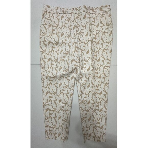Liz Claiborne Emma Dress Pants Leaf Print Pockets Straight Leg Cropped Tan Sz 14 - Picture 1 of 6
